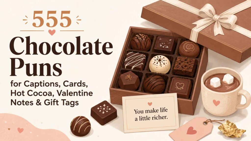 555 Chocolate Puns for Captions, Cards, Hot Cocoa, Valentine Notes & Gift Tags