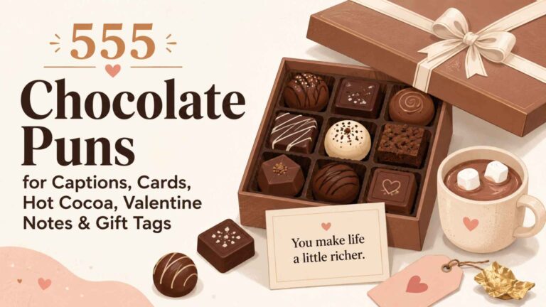 555 Chocolate Puns for Captions, Cards, Hot Cocoa, Valentine Notes & Gift Tags