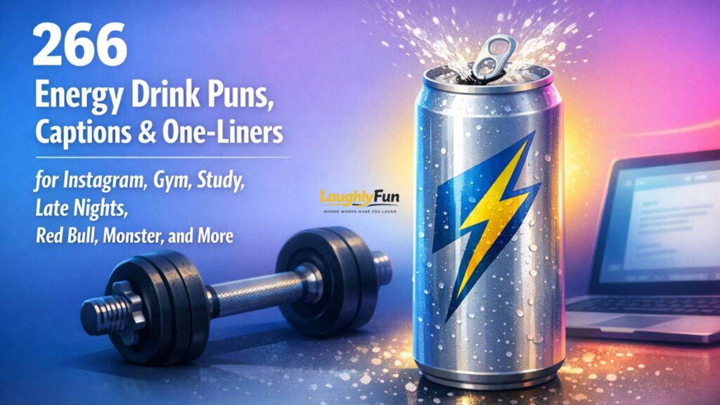 266 Energy Drink Puns, Captions & One-Liners for Instagram, Gym, Study, Late Nights, Red Bull, Monster, and More