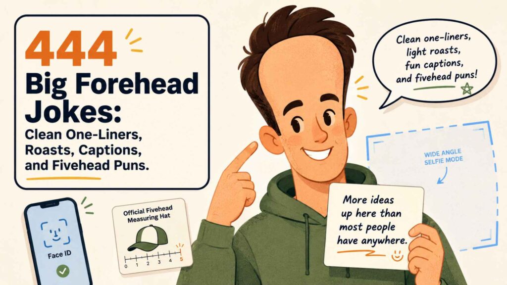 444 Big Forehead Jokes: Clean One-Liners, Roasts, Captions, and Fivehead Puns