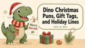 Dino Christmas Puns, Gift Tags, and Holiday Lines