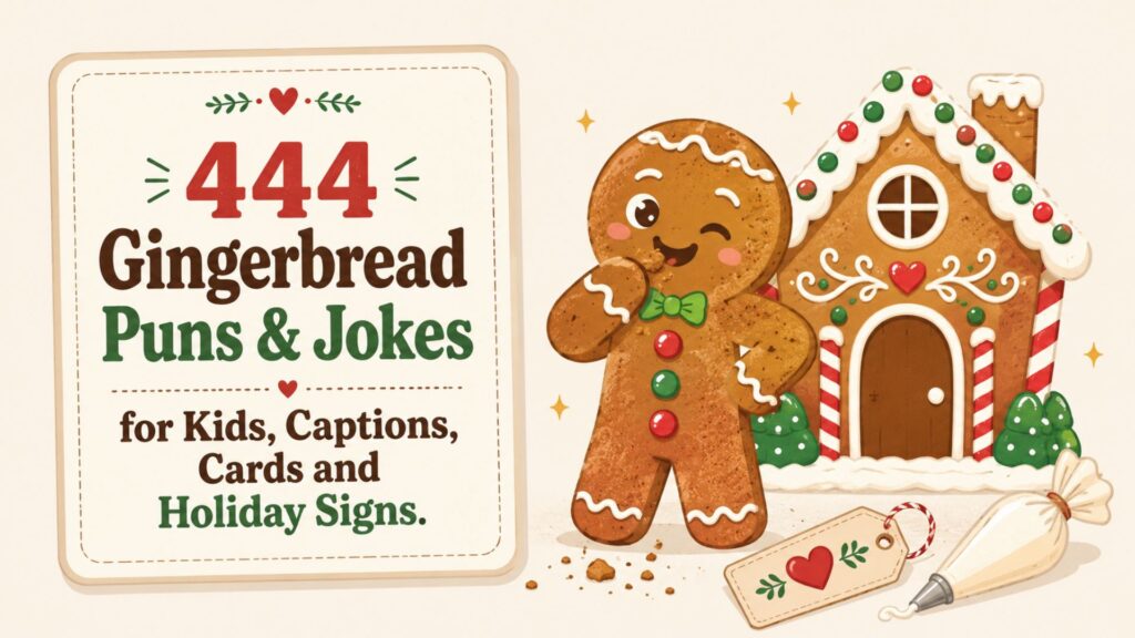 444 Gingerbread Puns & Jokes for Kids, Captions, Cards and Holiday Signs