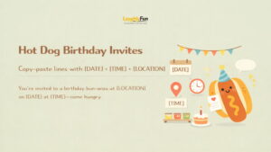 Party invite lines (date/time placeholder)