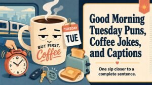Good Morning Tuesday Puns, Coffee Jokes, and Captions