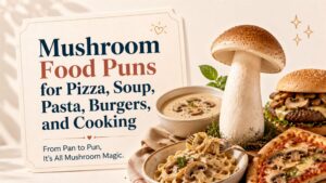 Mushroom Food Puns for Pizza, Soup, Pasta, Burgers, and Cooking
