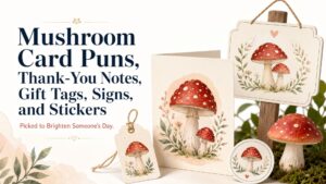 Mushroom Card Puns, Thank-You Notes, Gift Tags, Signs, and Stickers