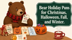 Bear Holiday Puns for Christmas, Halloween, Fall, and Winter