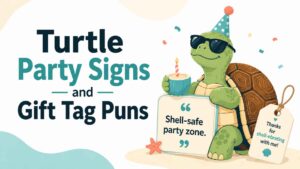 Turtle Party Signs and Gift Tag Puns