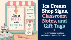Ice Cream Shop Signs, Classroom Notes, and Gift Tags